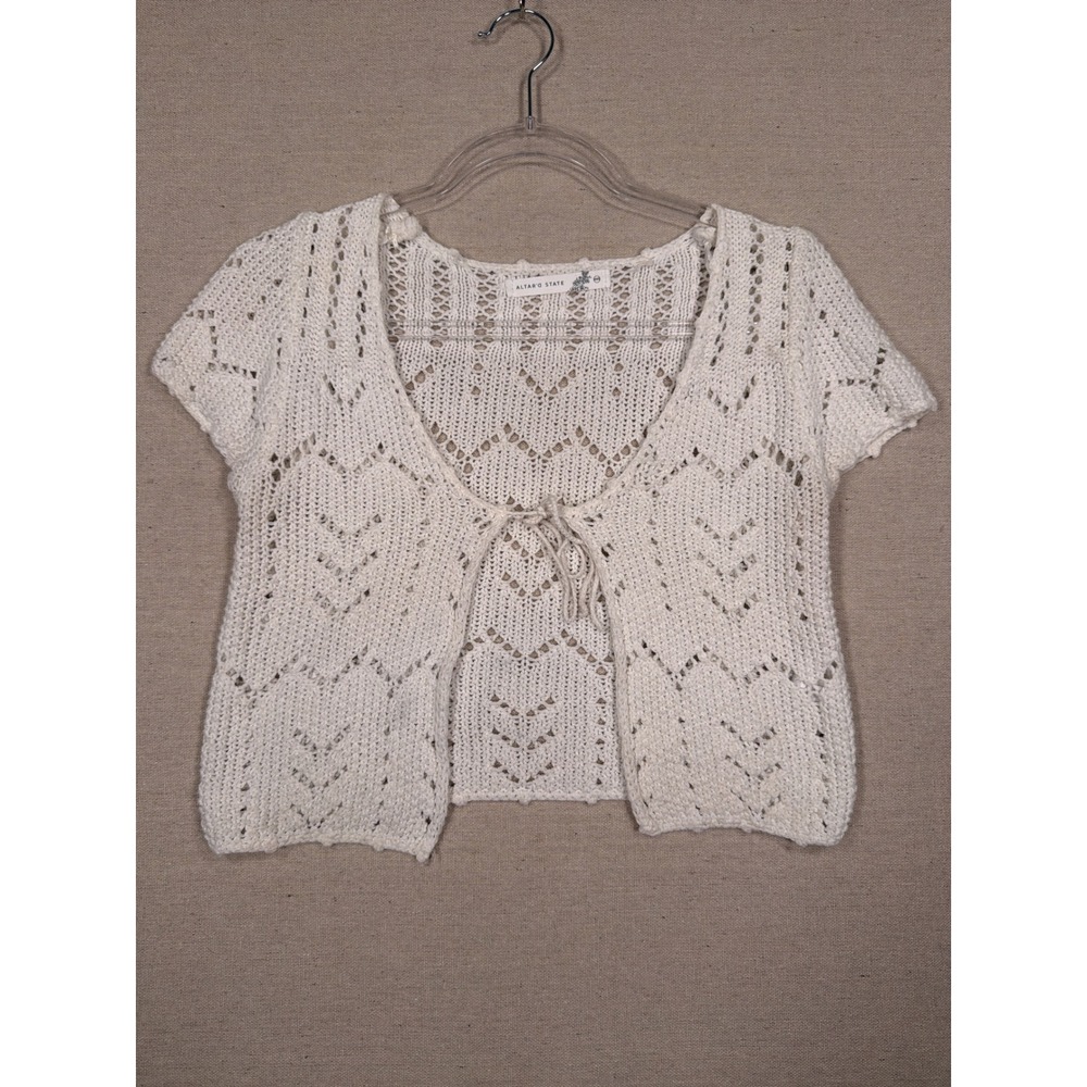 Altar'd State Cream Crochet Knit Tie Front Shrug Bolero Short Sleeve XXS